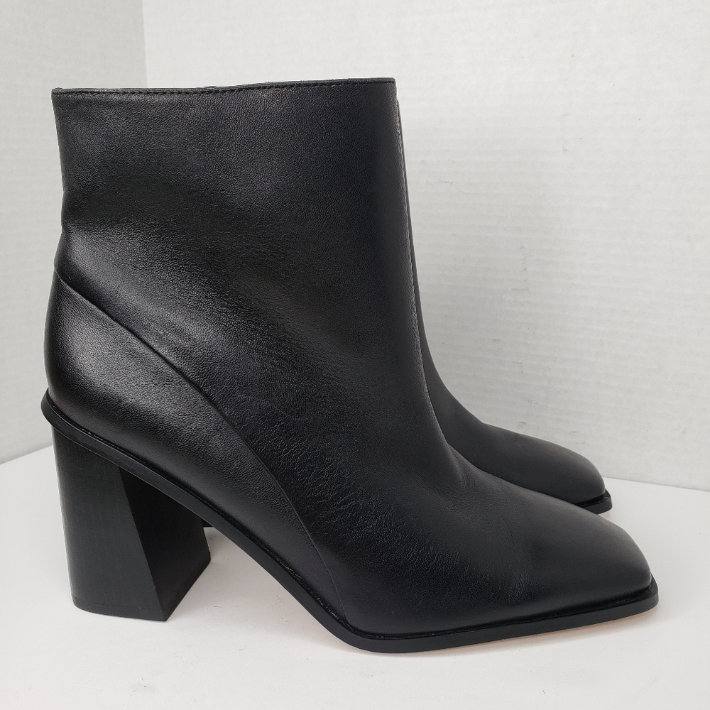 Sarto Vallah Black Leather Square Toe Booties - Picture 3 of 11